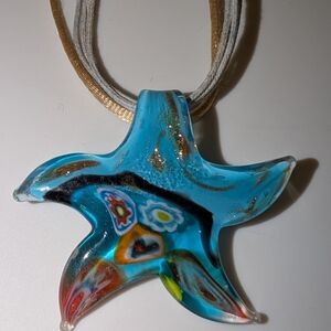 Blue Glass Starfish Pendant Necklace